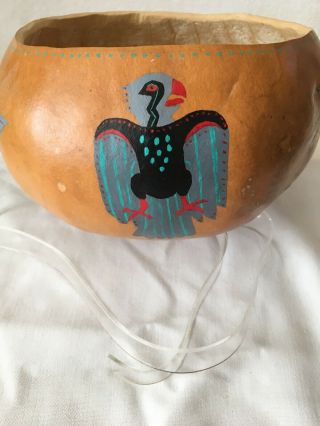 Vintage Native American Motive Hand Painted Gourd 5