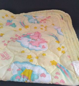 Vintage Care Bears Yellow Crib Baby Blanket Teddy Bear Security Lovey