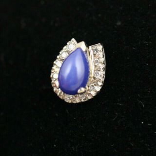 Vintage 14k White Gold Star Blue Sapphire Diamond Horseshoe Tie Tack / Lapel Pin