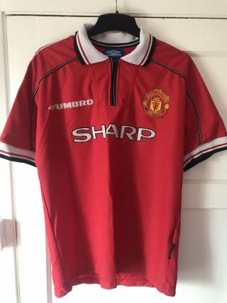 Umbro Mens Vintage Manchester United Home Football Shirt 1998 - 2000 Red Size M