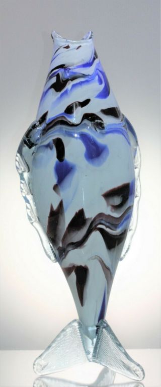 Large Vintage Hand Blown Coloured Glass Murano Fish Vase \ Ornament - 31 Cm