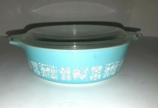 Vintage Pyrex Blue Butterprint Amish 471 Round Casserole Dish With Lid 1 Pint