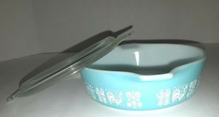 Vintage Pyrex Blue Butterprint Amish 471 Round Casserole Dish with Lid 1 Pint 5