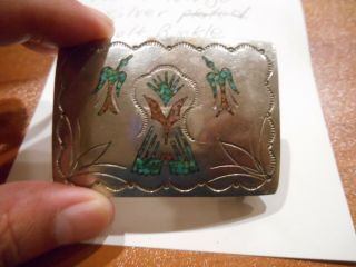 Vintage Silver Native American Belt Buckle With Turquoise & Coral Signed Nakai