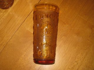 Set of 10 Vintage Indiana Glass Amber Pin Wheel 6.  5 