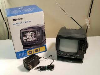 Vintage Memorex Portable 5.  5 " B&w Analog Crt Tv W/radio & A/v Input.  Retro/gaming