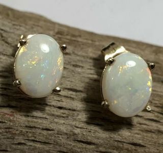 Classic Vintage Solid 14k Yellow Gold Opal Stud Earrings :)