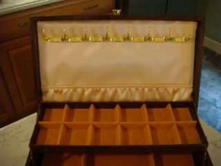 Vintage Brown Gold Jewelry Box Large 3 Tier 12 1/4 x 8 x 4 3/4 