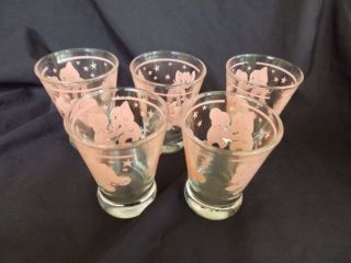 Set 5 Vintage Hazel Atlas Juice Glasses Pink Elephants 3 1/4 "