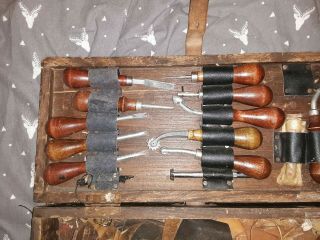 Vintage Leather Tools With Vintage Wood Box 2
