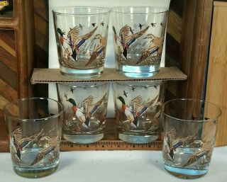 Vintage Libbey Glass Mallard Duck Whiskey Low Ball Cocktail Drink Glass Set Of 6