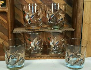 Vintage Libbey Glass Mallard Duck Whiskey Low Ball Cocktail Drink Glass Set of 6 6