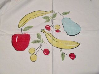Vintage ' 40s ' 50s Red,  Blue,  Yellow Tablecloth,  Cherries,  Apples,  Teacups,  Roses 3