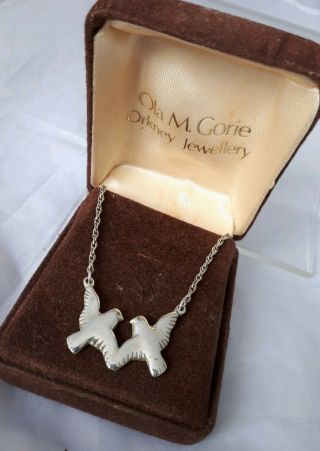 Boxed Vintage Ola Gorie Sterling Silver Dove Bird Pendant Necklace Necklet Omg