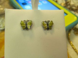Vtg Butterfly Earrings Aksel Holmsen Norway Enamel Sterling Silver 925 Pierced