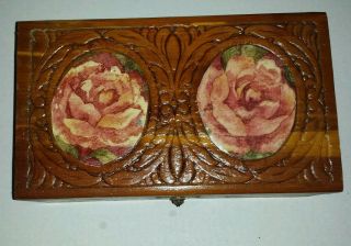 Vintage Wood Chest/ Jewelry Box/10 X 6 " Decoupage Roses With Mirror Inside