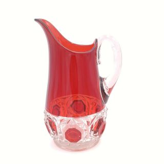 Vintage Red Ruby Flash And Clear Glass Pitcher 12 " Tall - Faceted Ornate