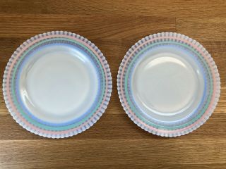 Vintage Macbeth Evans Petalware Cremex 2 Dinner Plates 11” Pastel Stripe Glass