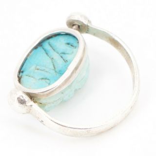 VTG Sterling Silver - Egyptian Carved Turquoise Scarab Beetle Ring Size 7 - 5.  5g 4