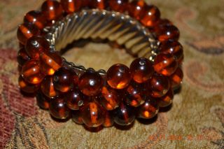Vintage Amber - Colored Glass Balls Stretchy Bracelet Japan