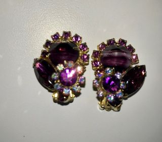 Juliana Verified Vintage Costume Jewelry Purple Givre Variegated Stone Earrings