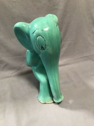 Vintage Mccoy Art Pottery Turquoise Elephant Planter Long Trunk