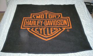 Vintage Harley - Davidson Polyester Throw Blanket Black Orange 1970s 53 " X 46 "