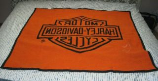 Vintage Harley - Davidson Polyester Throw Blanket Black Orange 1970s 53 