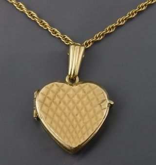 Vtg Gold Heart Locket Pendant Marked 9ct Bk&ft On Rolled Gold 17 " Chain Necklace