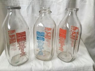 3 Vintage Quart Milk Bottles Price’s Farms Dairy Hazleton Pennsylvania Bottle
