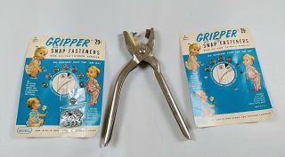 Vintage Metal Scovill Gripper Plier Snap Fastener And Punch Tool Kit