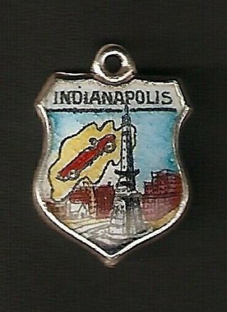 Indianapolis (, Speedway),  Vintage Stirling Silver Enamel Souvenir Shield Charm.