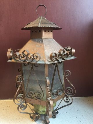 Vintage Rustic Ornate Metal & Glass Votive Candle Lantern
