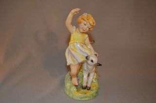 Vintage Royal Worcester F.  G.  Doughty Figurine - April Girl With Lamb (3416)