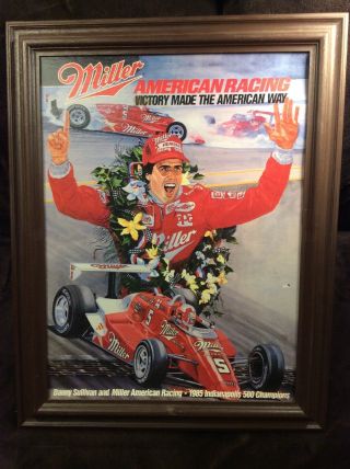 Miller High Life Beer Sign 1985 Indy 500 Car Racing Danny Sullivan Vintage