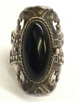 Vintage Mexico Sterling Silver Black Onyx Poison Ring 1.  5 " Tall At Front