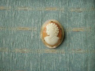 Old Vintage 1960s Gold Plated Italian Carved Shell Cameo of a Lady Brooch Pin 3