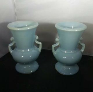 Vintage 2 5 " Baby Blue Double Handed Vases Old Pottery Made In Usa