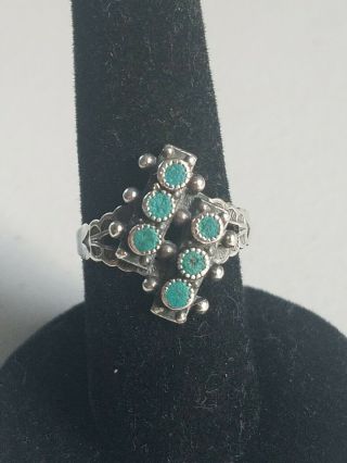 Vintage Native American Navajo Sterling Silver Turquoise Ring - Size 9
