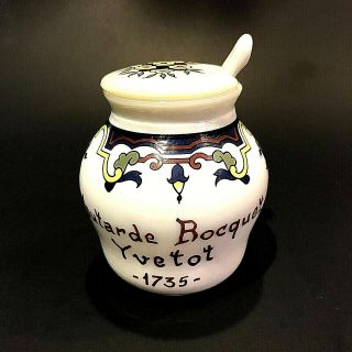 French Pottery Mustard Lidded Jar Moutarde Bocquet Yvetot 1735 W/spreader Vtg