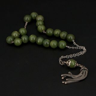 Vtg Sterling Silver - Nephrite Jade Prayer Bead Strand 15 " Bracelet - 31g