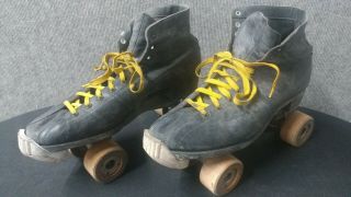 Vintage Mens Roller Skates Hyde Athletic Boots Chicago Plates Trucks Wood Wheels