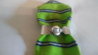 VTG Barbie Doll Dress Silver Belt 1452 Now Knit 1970 Lime Green Navy Blue Strip 2