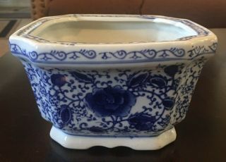 Vintage Blue And White Porcelain Octagone Planter Bonsai 7 1/2” By 4”