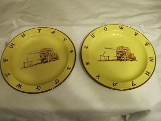 2 Vintage Monterrey Western Ware Dinner Plates 10 1/4 " Enamelware Wagon (2)