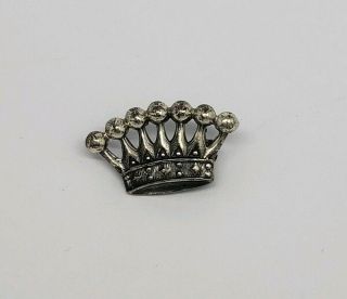 Vintage Sterling Silver King Queen Crown Pin Brooch