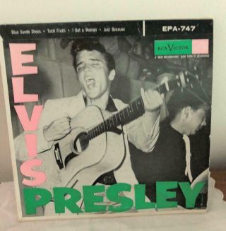 Vtg 1956 Elvis Presley 45 Rpm Record Album Rca Blue Suede Shoes Epa 747 W/sleeve