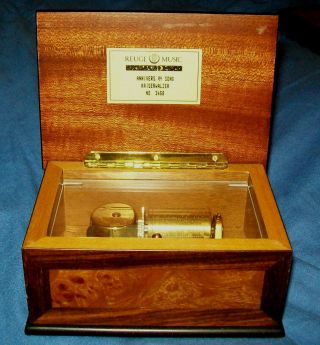 Vintage Reuge Switzerland Burled Walnut Music Box Anniversary Song