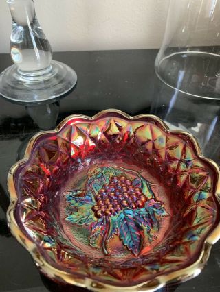 Fenton Carnival Glass Heavy Grape Candy Dish Bowl Orange Fall Colors Vintage
