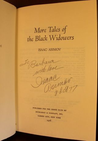 Isaac Asimov More Tales Of The Black Widowers Signed 1976 1st Edition Dj